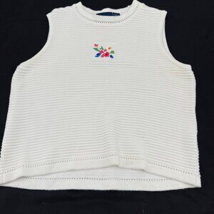 Liz Claiborne Lizsport Women's sz Large Sleeveless Sweater 90s floral Embroidery